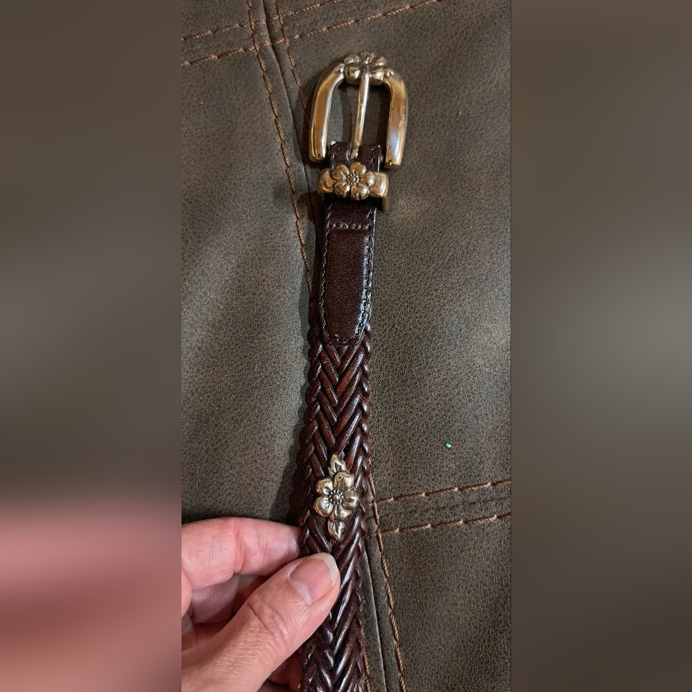 Ladies Brighton Braided Leather Floral-Accent Women's Belt - Dark Brown - Picture 5 of 8